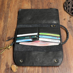 Cool Leather Mens Black Long Chain Wallet Brown Long Trifold Biker Wallet for Men