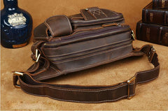 Vintage Large Brown Leather Men's Fanny Pack Brown Waist Bag Hip Pack For Men