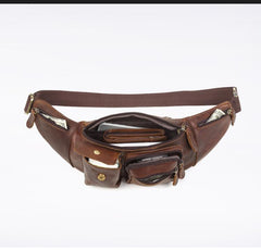 Vintage Brown Leather Men's Waist Bag Fanny Pack Hip Pack For Men