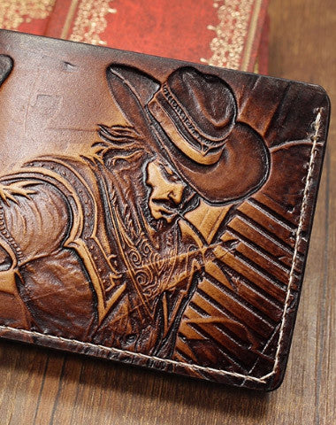 Handmade League of Legends LOL Twisted Fate carved leather custom billfold wallet for men gamers - EverHandmade
