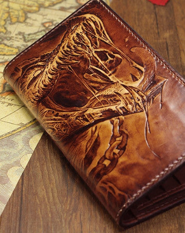 Handmade League of Legends LOL the-Butcher-of-the-Sands_Renekton carved leather custom long wallet for men gamers - EverHandmade