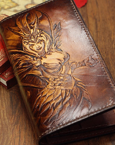Handmade League of Legends LOL LeBlanc-the-Deceiver carved leather custom long wallet for men gamers - EverHandmade
