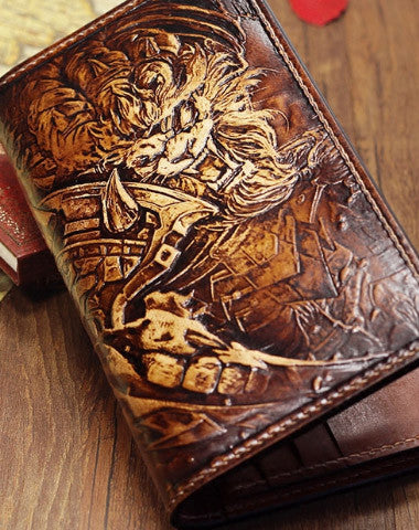 Handmade League of Legends LOL Rengar carved leather custom long wallet for men gamers - EverHandmade