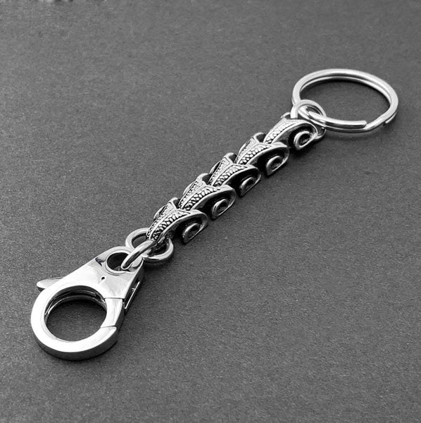 Stainless Steel DRAGON KEYCHAIN BIKER SILVER Key - Back View
