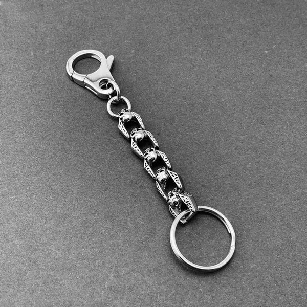 Biker Stainless Steel SILVER GHOST Skull KEYCHAIN - Back View