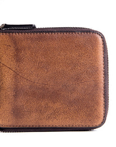 Handmade billfold wallet leather men zip multi cards vintage wallet for men - EverHandmade