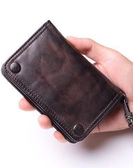 biker chain wallet Leather Wristlet Wallet for Men wristlet wallet small​ dark brown wristlet wallet​ leather clutch wallet​ 