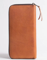 Cool Leather mens bifold long wallet leather zipper clutch wallet for men