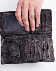 Cool Leather Mens Long Wallets Vintage Black Bifold Long Wallet for Men
