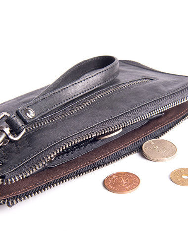 Cool leather mens Wristlet Wallets long wallet zipper clutch wallet for men - EverHandmade