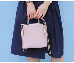 Pink Leather Women Cube Handbags Shoulder Bag Work Bag For Women