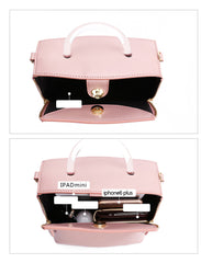 Pink Leather Women Cube Handbags Shoulder Bag Work Bag For Women