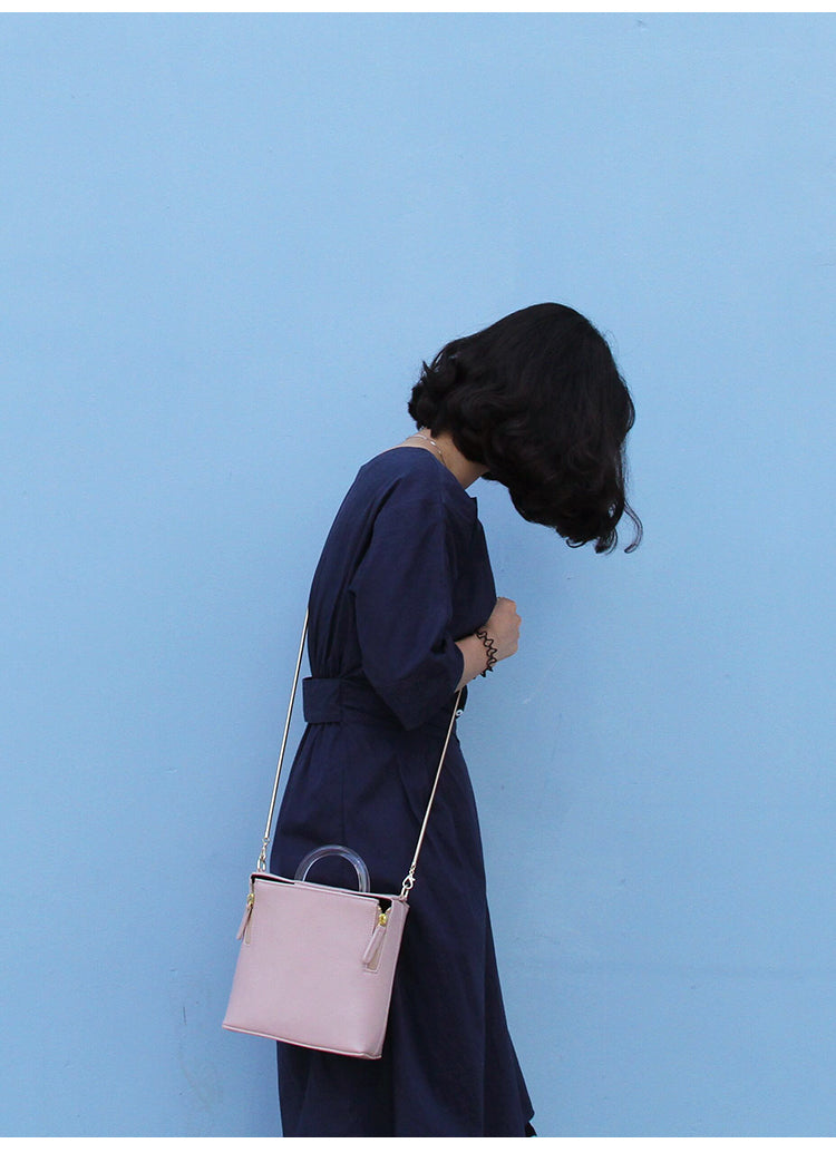 Pink Leather Women Cube Handbags Shoulder Bag Work Bag For Women