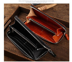 Cool Leather Mens Black Long Wallet Brown Handmade Zipper Wallet Long Wallet For Men