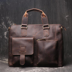 Leather Mens Briefcase 13inch Laptop Handbag Work Bag Business Bag Shoulder Bag For Men