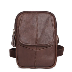 Vintage Brown Leather Men's Waist Belt Pouch Cell Phone Holster Mini Side Bag For Men