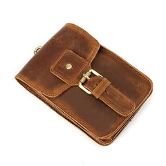 Vintage Brown Leather Men's Belt Pouch Cell Phone Waist Holster Belt Bag For Men