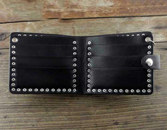 Punk Black Leather Men's Star Small Biker Wallet Chain Wallet Rock Rivet Black billfold Wallet with Chain For Men