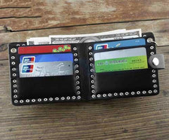Punk Black Leather Men's Star Small Biker Wallet Chain Wallet Rock Rivet Black billfold Wallet with Chain For Men