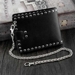 Punk Black Leather Men's Star Small Biker Wallet Chain Wallet Rock Rivet Black billfold Wallet with Chain For Men