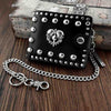 Punk Black Leather Men's Small Biker Wallet Chain Wallet Skull billfold Wallet with Chain For Men