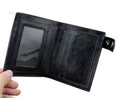 Punk Black Leather Men's Small Biker Wallet Chain Wallet Skull Cross billfold Wallet with Chain For Men
