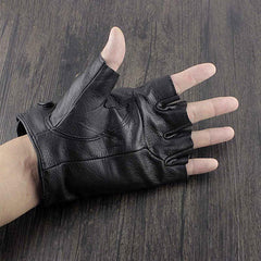 Cool Mens Punk Black Leather Half-Finger Rock Gloves Motorcycle Gloves Black Biker Gloves For Men