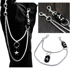 Star SILVER STAINLESS STEEL MENS Double CHAIN PANTS CHAIN WALLET CHAIN BIKER WALLET CHAIN FOR MEN