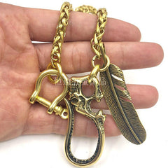 Cool SKull Brass Feather 19‘â€?Rock Wallet Chain Biker Pants Chain jeans chain jean chain for Men