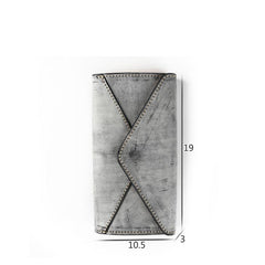 Handmade Leather Mens Gray Envelope Long Wallet Blue Long Wallet Clutch Bag For Men