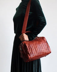 Handmade Leather Handbag Boston Bag Purse Crossbody Shoulder Bag for Women Lady - EverHandmade