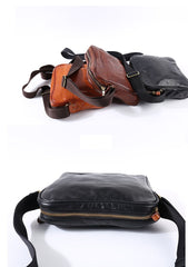 Vintage BROWN LEATHER MEN'S 10 inches Square Side Bags MESSENGER BAG BLACK Black Courier Bags FOR MEN