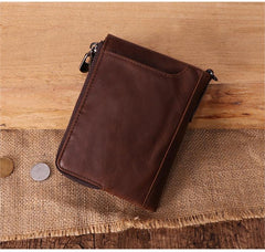 RFID Cool Brown Leather Men's Bifold Small Wallet Zipper billfold Wallet For Men