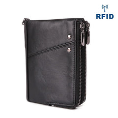 RFID Cool Brown Leather Men's Bifold Small Wallet Zipper billfold Wallet For Men