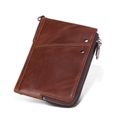 RFID Cool Brown Leather Men's Bifold Small Wallet Zipper billfold Wallet For Men