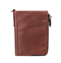 RFID Cool Brown Leather Men's Bifold Small Wallet Zipper billfold Wallet For Men