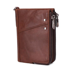 RFID Cool Brown Leather Men's Bifold Small Wallet Zipper billfold Wallet For Men