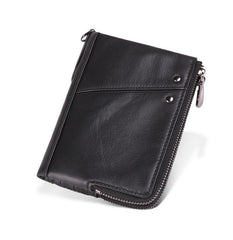 RFID Cool Brown Leather Men's Bifold Small Wallet Zipper billfold Wallet For Men