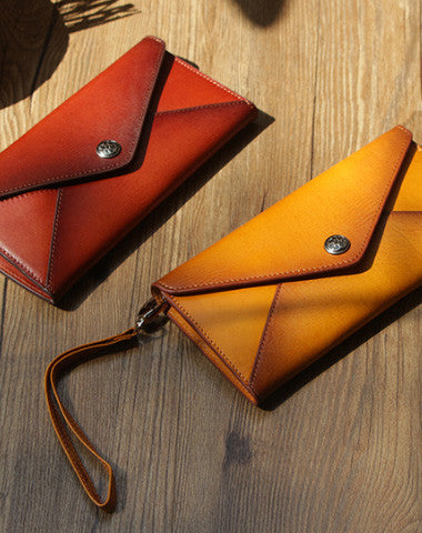 Handmade women Genuine leather bifold envelope clutch purse Wristlet wallet purse - EverHandmade