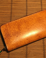 Handmade Genuine leather bifold clutch purse long wallet Zipper purse clutch women - EverHandmade