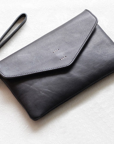 Handmade Genuine leather bifold envelope clutch purse Wristlet wallet purse clutch women - EverHandmade