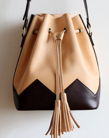 Handmade Leather bucket purse for women crossbody bag leather shoulder bag - EverHandmade