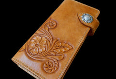 Handcraft vintage handmade carved floral leather long wallet for women ladys - EverHandmade