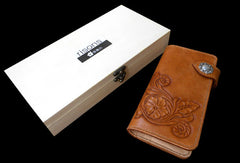 Handcraft vintage handmade carved floral leather long wallet for women ladys - EverHandmade