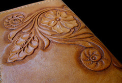 Handcraft vintage handmade carved floral leather long wallet for women ladys - EverHandmade