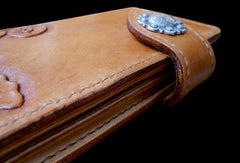Handcraft vintage handmade carved floral leather long wallet for women ladys - EverHandmade