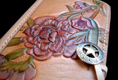 Handcraft vintage hand painting peach blossom leather long wallet for women - EverHandmade