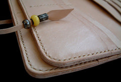 Handcraft vintage hand painting peach blossom leather long wallet for women - EverHandmade