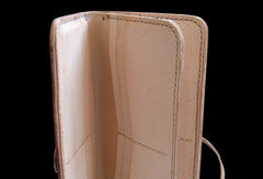 Handcraft vintage hand painting peach blossom leather long wallet for women - EverHandmade