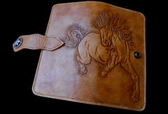 Handcraft vintage hand painting galloping horse leather long wallet for men(trifold)